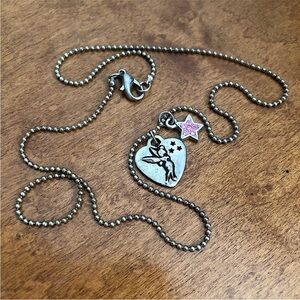 Peter Pan Tinker-bell / Tink Disney Silver Tone Necklace with Pink Rhinestone